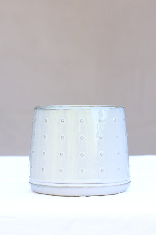 Maceteros cerámica blanco circulos